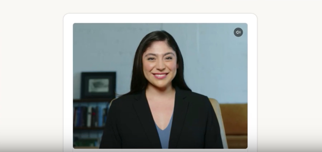 The When I Go AI avatar prototype: April, a conversational video avatar, greets a user and guides them through end-of-life planning